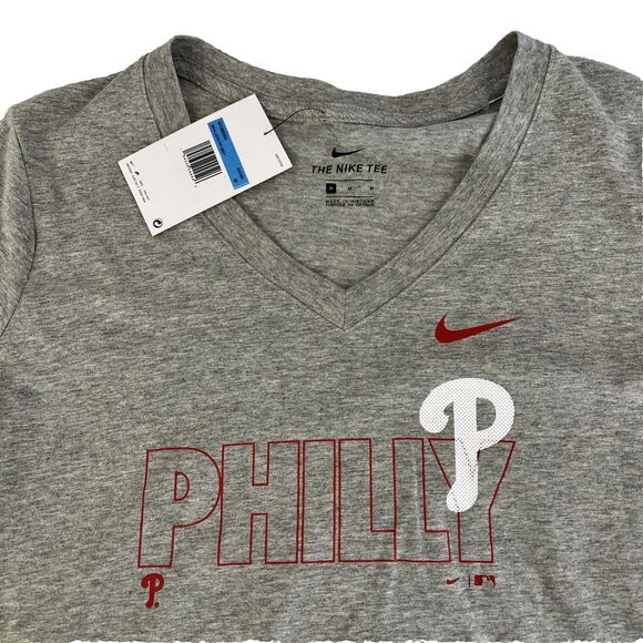 New The Nike Tee Philadelphia Phillies Women’s V-Neck T-Shirt Sz M NWT Gray - Picture 2 of 7